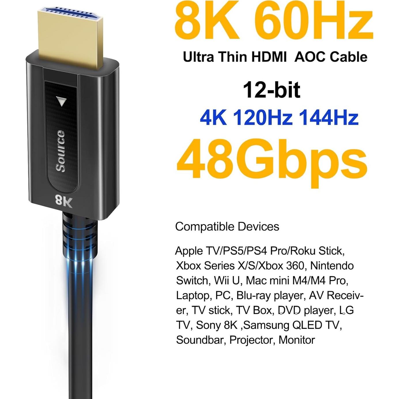 Cable HDMI 2.1 YilianOptoe 8K 3m Fibra Óptica 48Gbps
