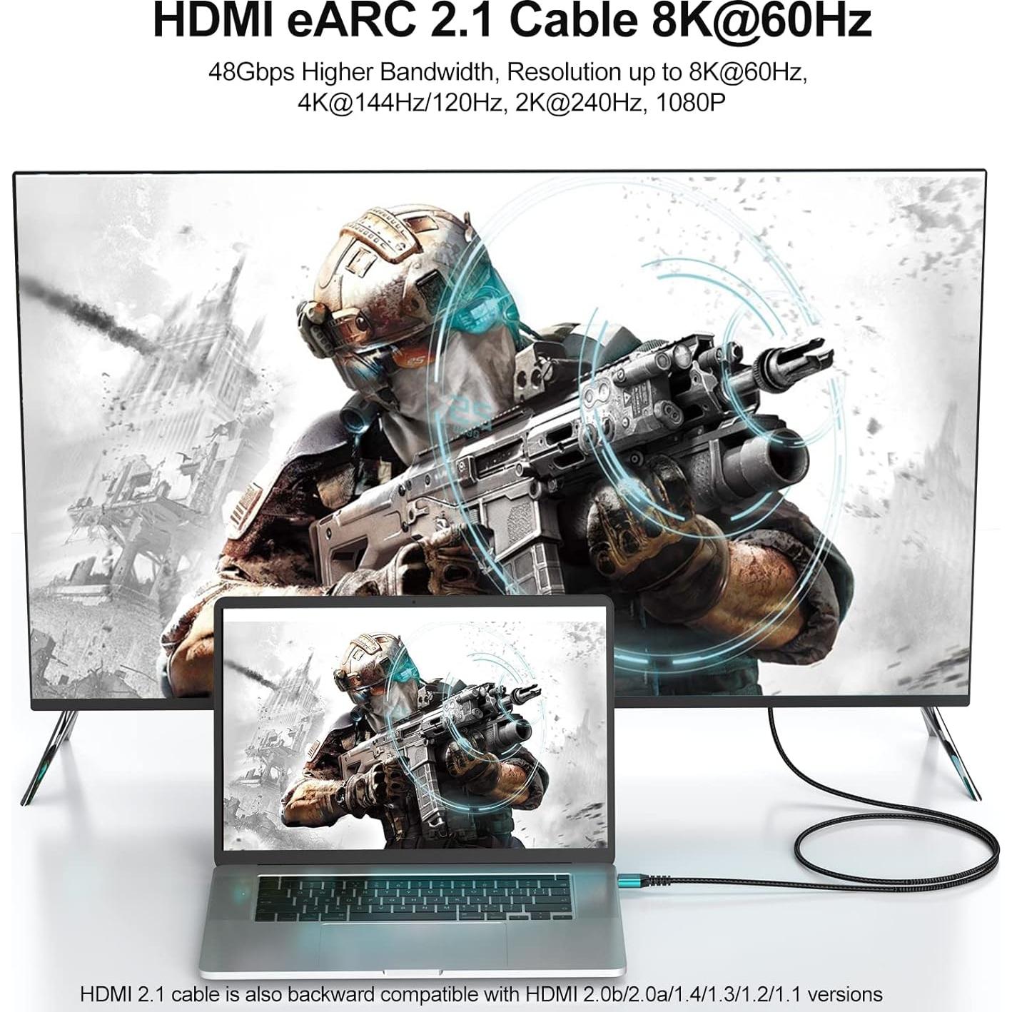 Cable HDMI 2.1 eARC 8K UVOOI 2 Metros Alta Velocidad 48Gbps