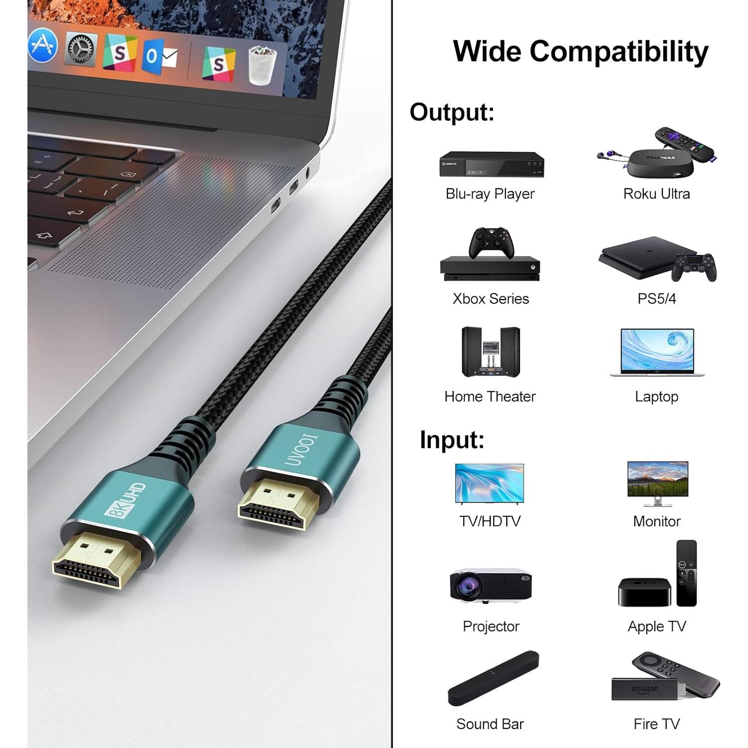 Cable HDMI 2.1 eARC 8K UVOOI 2 Metros Alta Velocidad 48Gbps