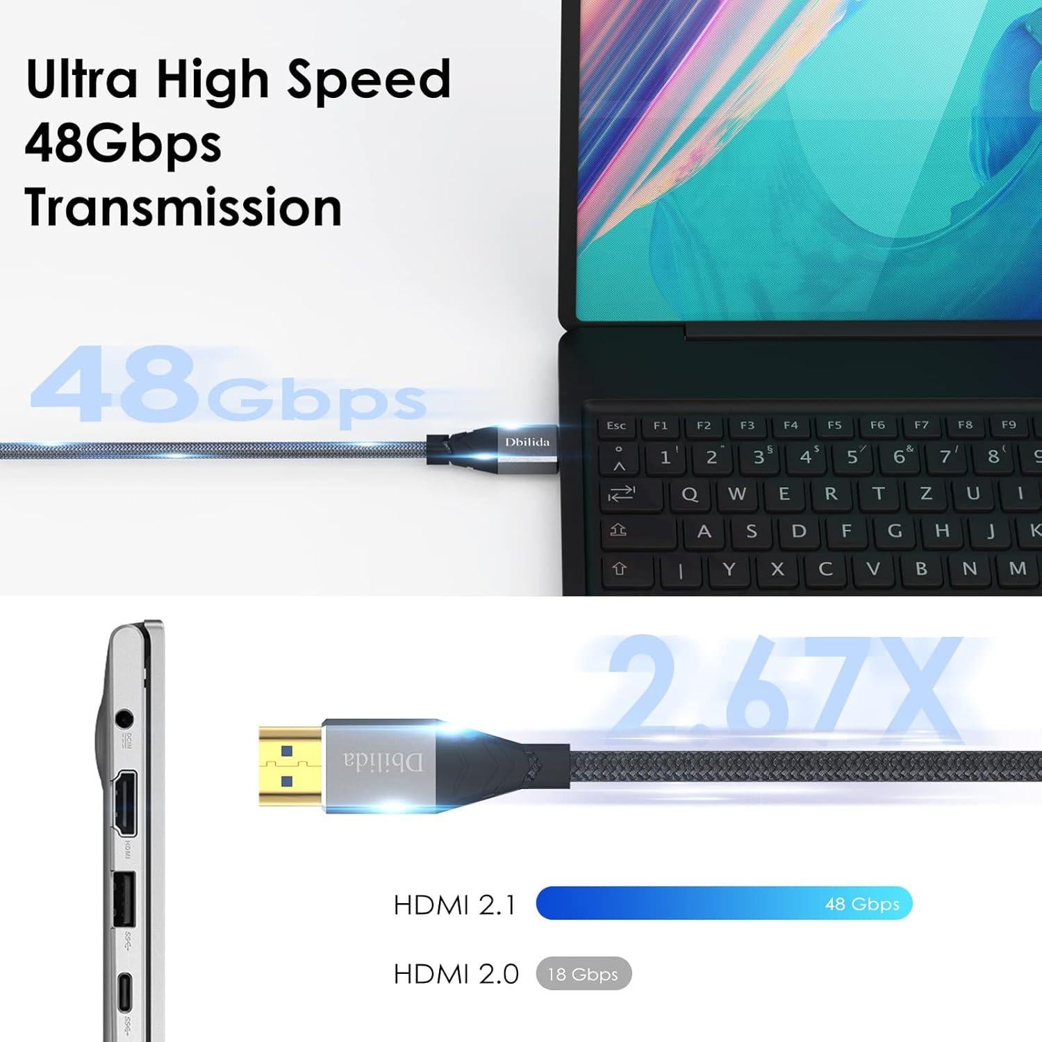 Cable HDMI 2.1 de fibra 8K 15.24m Dbilida 48Gbps