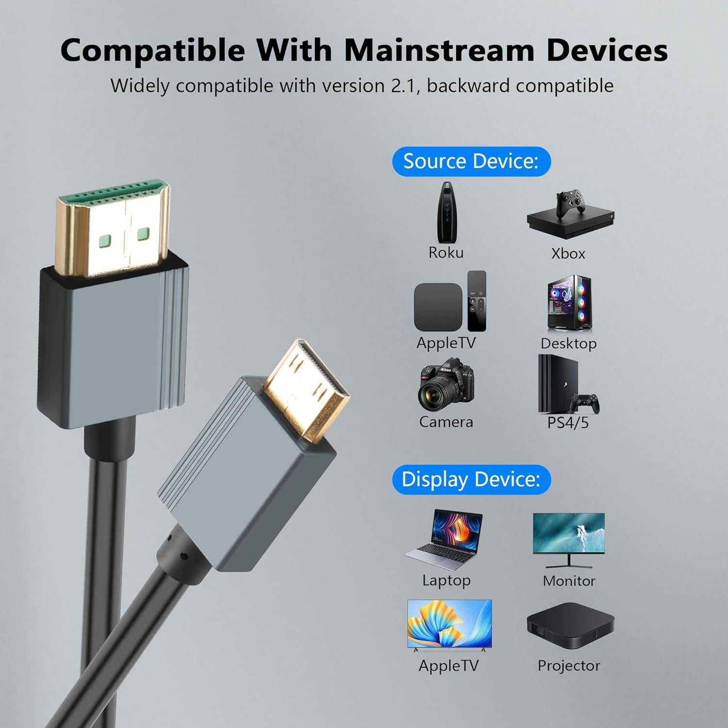 Cable Mini HDMI a HDMI 8K CERRXIAN 0.9m Ultra HD 2.1