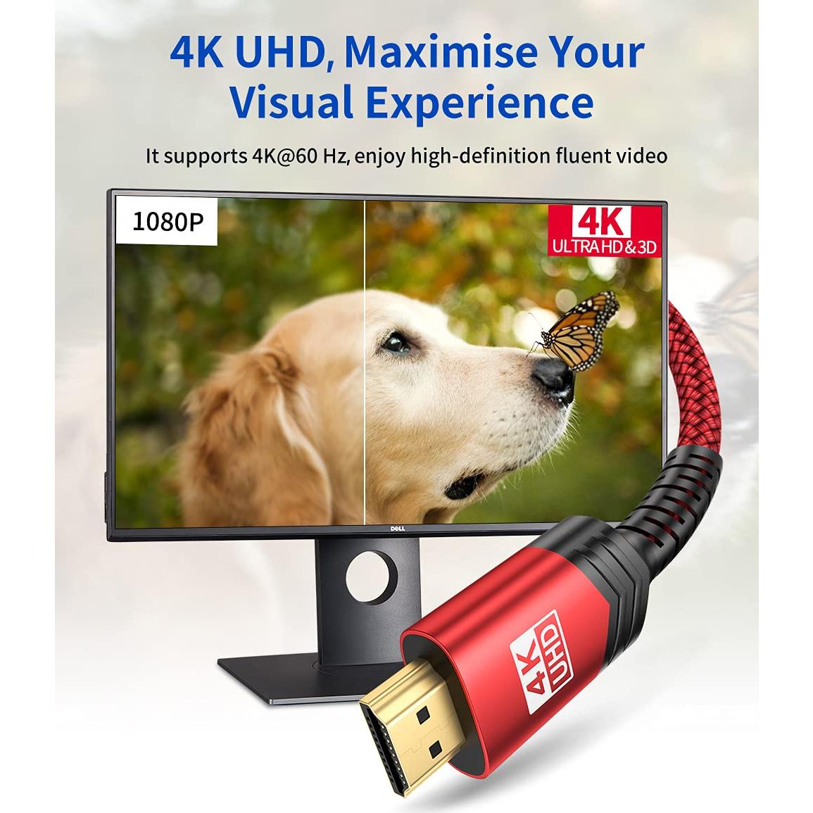 4K Long HDMI Cable 2 Pack 25 ft, JSAUX 18Gbps High Speed HDMI 2.0 Braided Cord, 4K 60Hz HDR, 2K 1440P 144Hz, 1080p, HDCP 2.2, 3D, ARC, Ethernet Compatible with Monitor Smart TV PC PS5 PS4 Blu-ray -Red