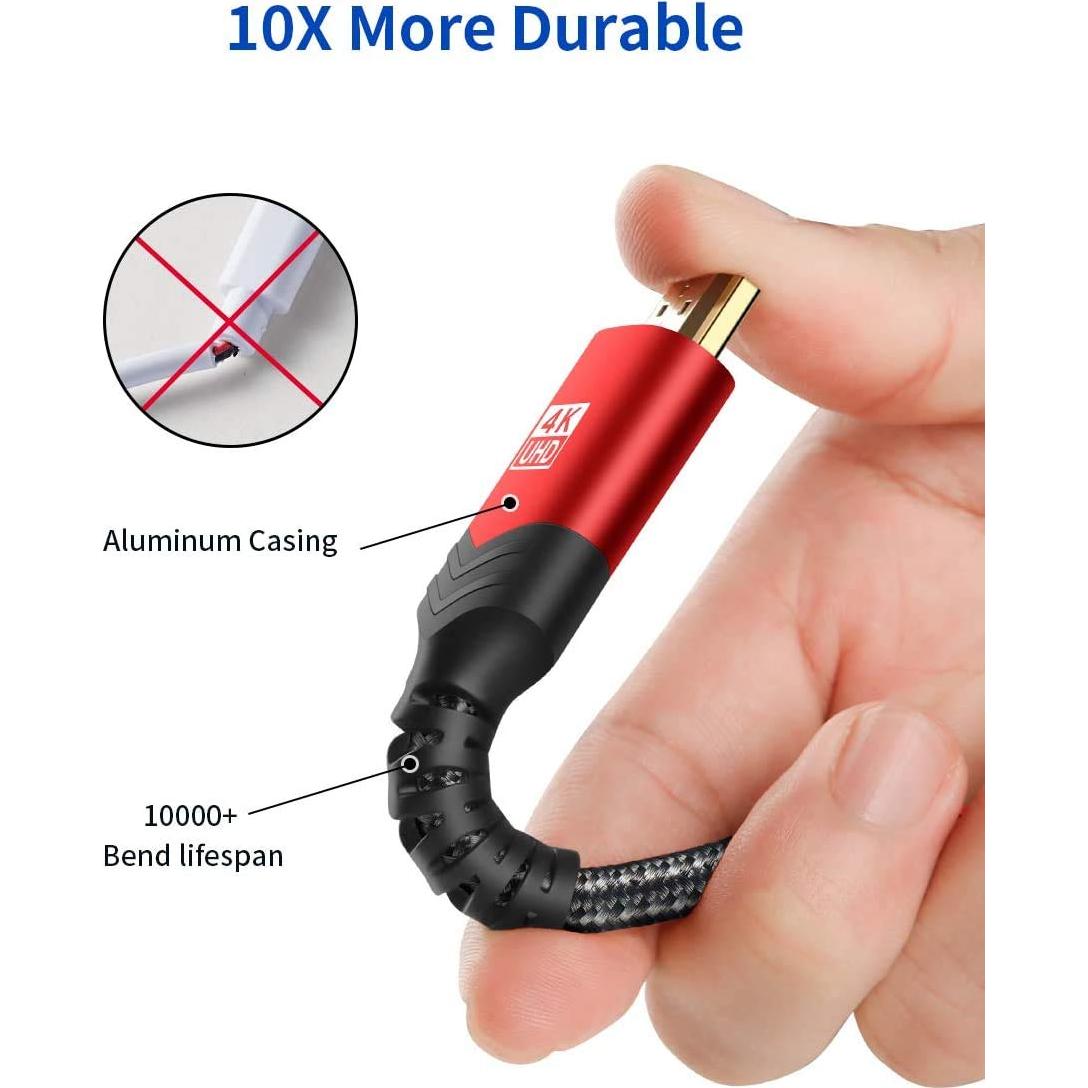 4K Long HDMI Cable 2 Pack 25 ft, JSAUX 18Gbps High Speed HDMI 2.0 Braided Cord, 4K 60Hz HDR, 2K 1440P 144Hz, 1080p, HDCP 2.2, 3D, ARC, Ethernet Compatible with Monitor Smart TV PC PS5 PS4 Blu-ray -Red