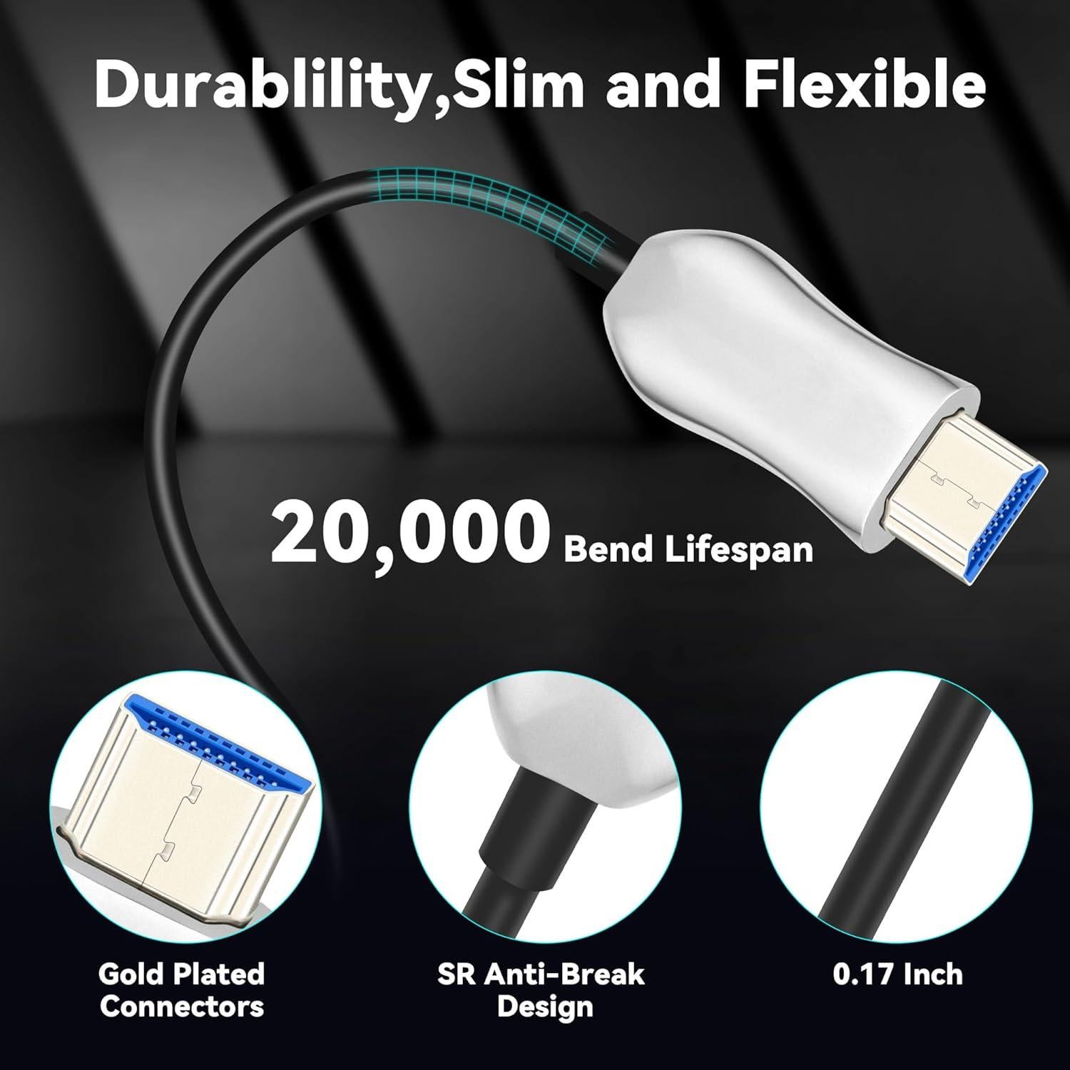 Cable HDMI 2.1 de fibra óptica 8K 15m Ast 48Gbps HDR eARC