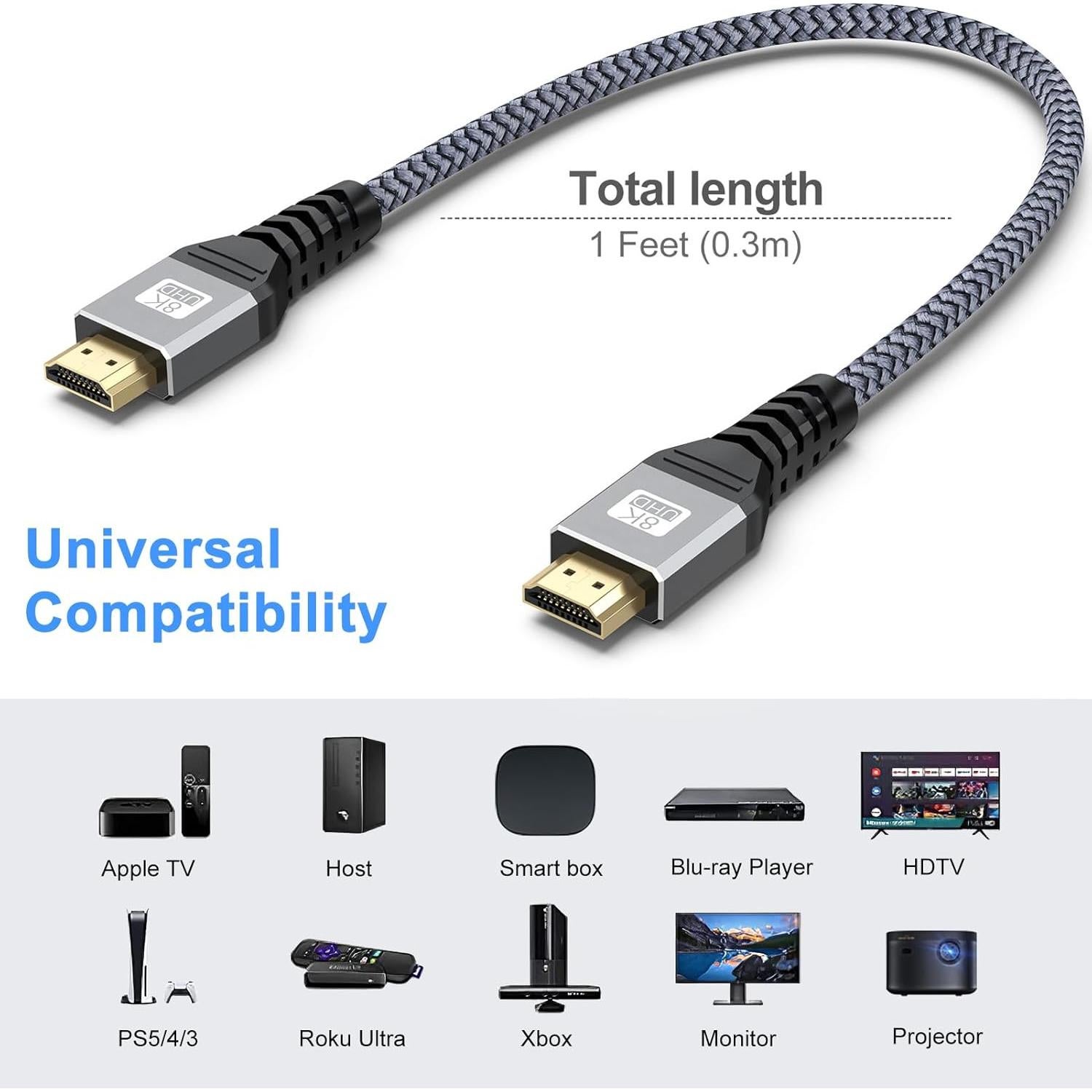 Cable HDMI 2.1 UVOOI 0.3m 8K 60Hz Ultra Alta Velocidad