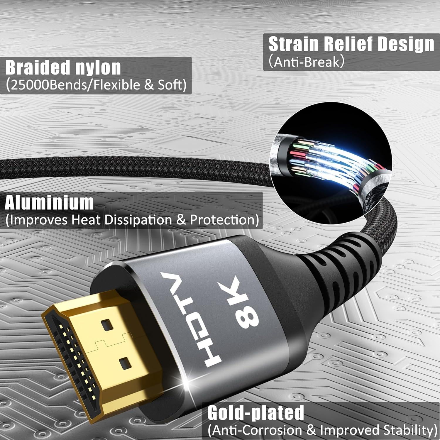 Cable HDMI 2.1 MOSIMLI 0.91m 4-Pack Alta Velocidad 48Gbps
