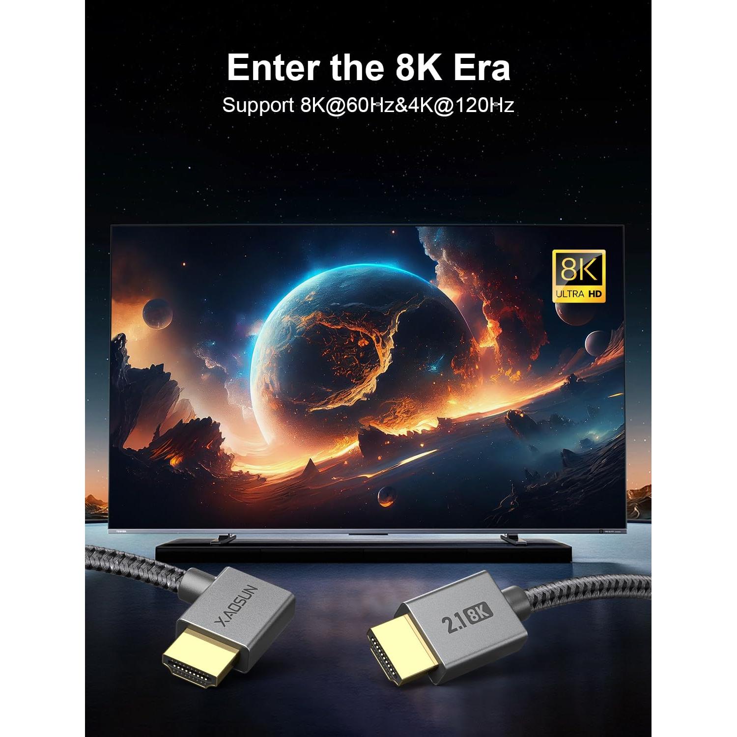 Cable HDMI 2.1 en Ángulo Recto XAOSUN 2m 8K 60Hz 48Gbps