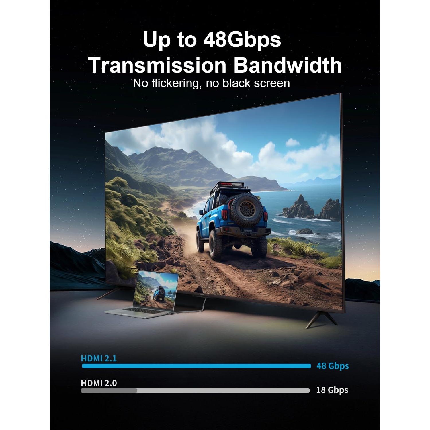 Cable HDMI 2.1 en Ángulo Recto XAOSUN 2m 8K 60Hz 48Gbps