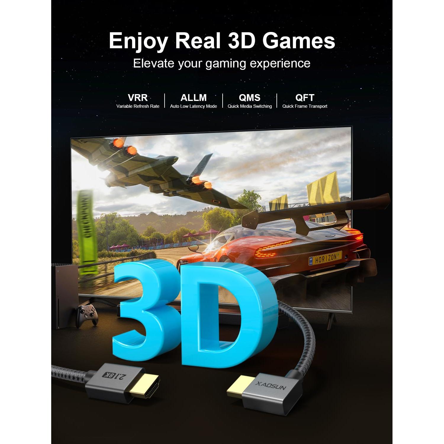 Cable HDMI 2.1 en Ángulo Recto XAOSUN 2m 8K 60Hz 48Gbps