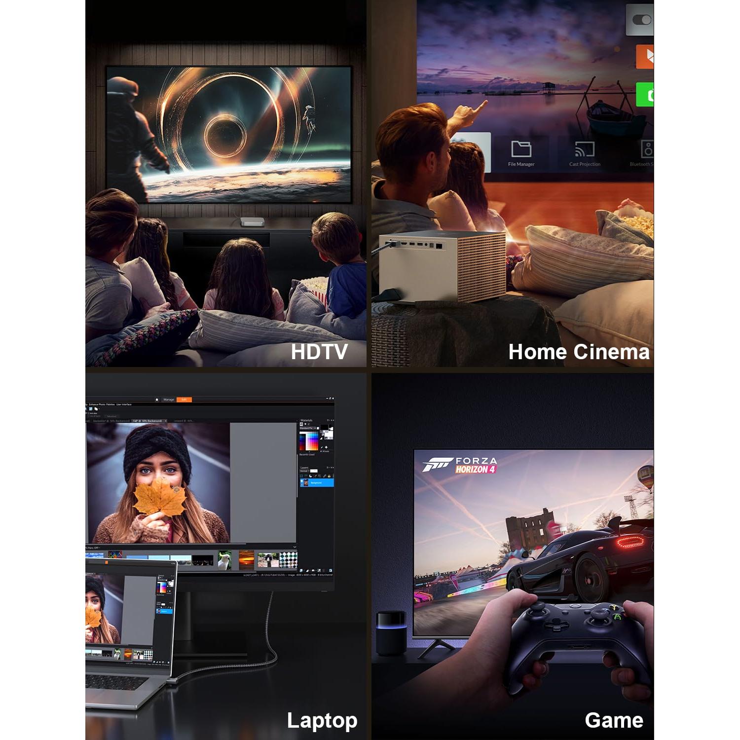 Cable HDMI 2.1 en Ángulo Recto XAOSUN 2m 8K 60Hz 48Gbps