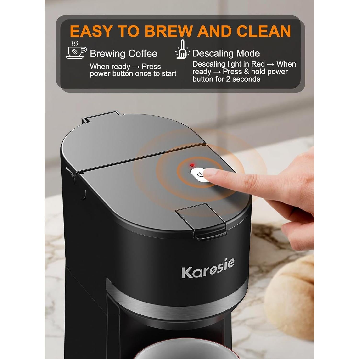 Máquina de café Karosie 1 Taza Automática Negra 177-355 ml