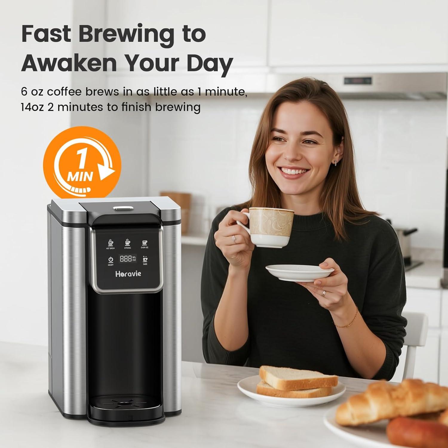 Cafetera de una taza Horavie KC101C, 1.48L, acero inoxidable