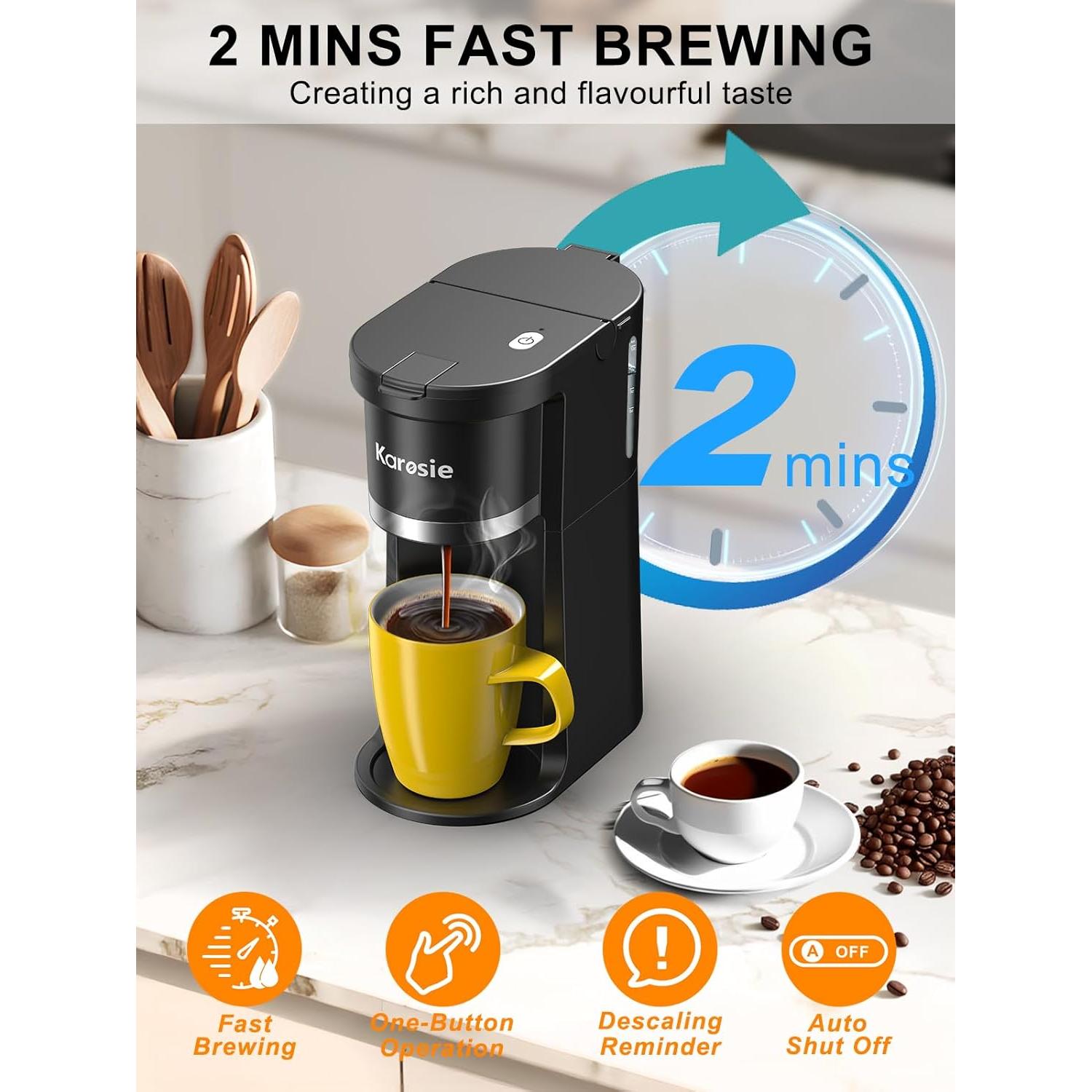 Cafetera de una Taza Karosie Negra, Automática, 177-355 ml