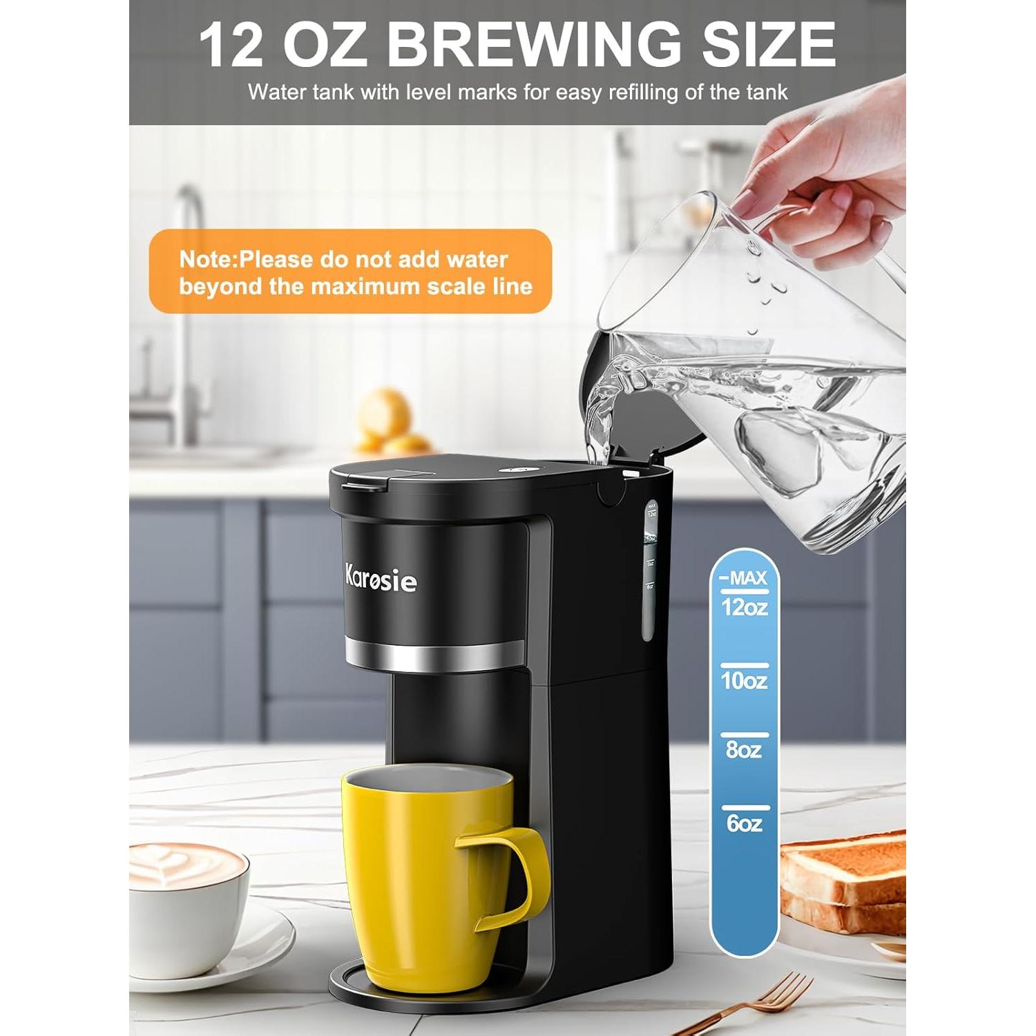 Cafetera de una Taza Karosie Negra, Automática, 177-355 ml