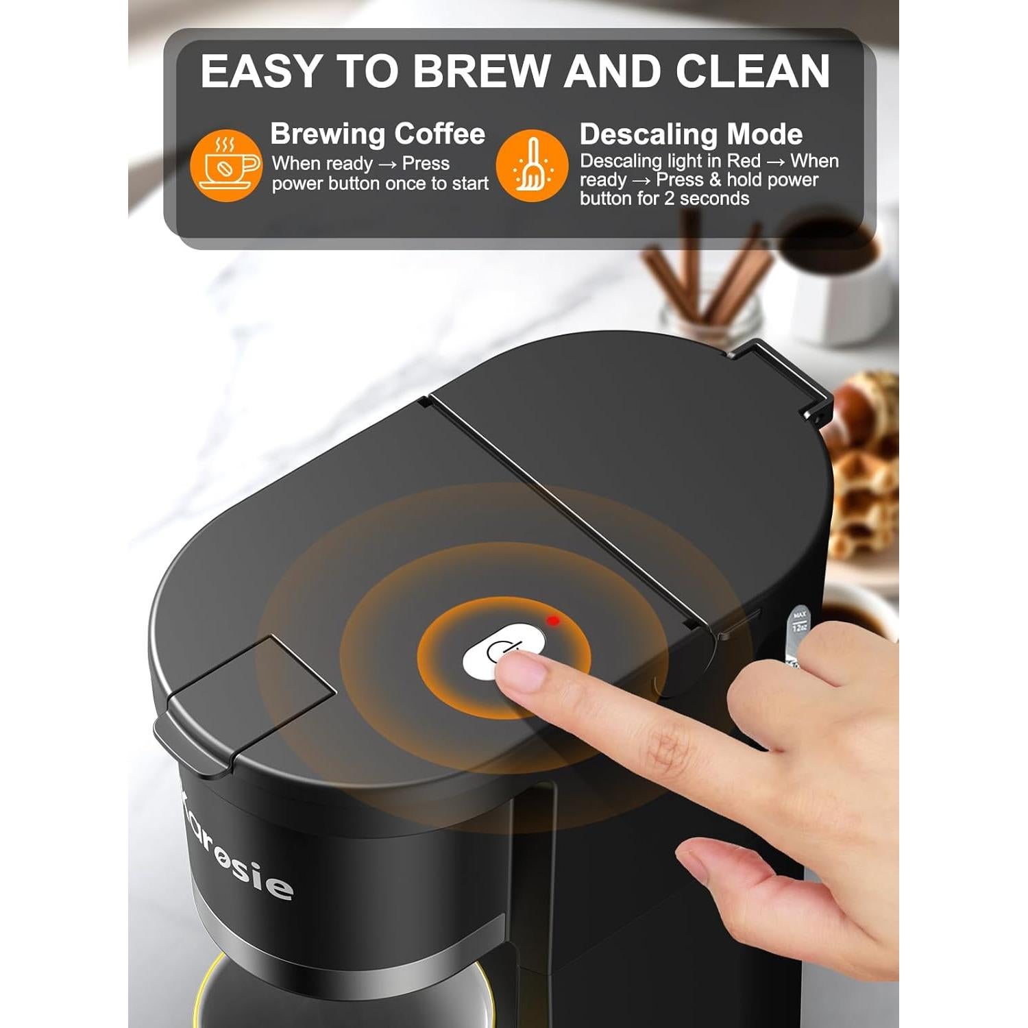 Cafetera de una Taza Karosie Negra, Automática, 177-355 ml