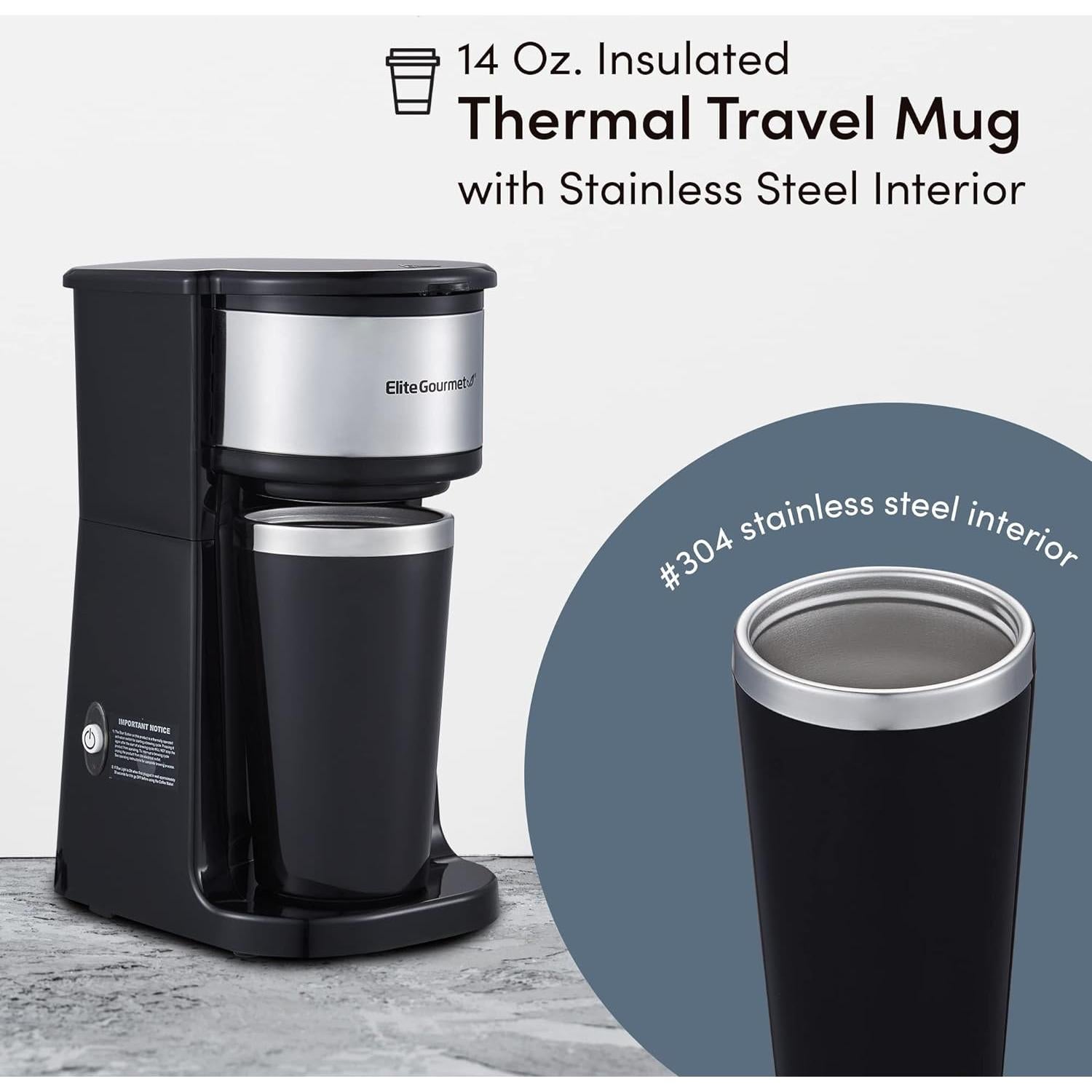 Cafetera Compacta Elite Gourmet EHC112 600W 14Oz Acero Inoxidable