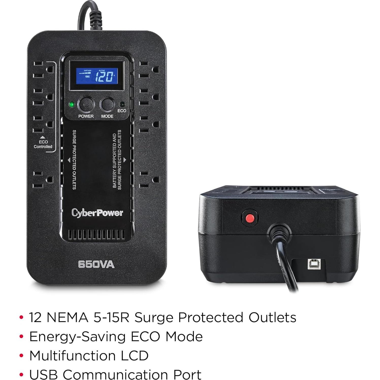 UPS CyberPower EC650LCD 650VA/390W con Modo ECO y 8 Salidas