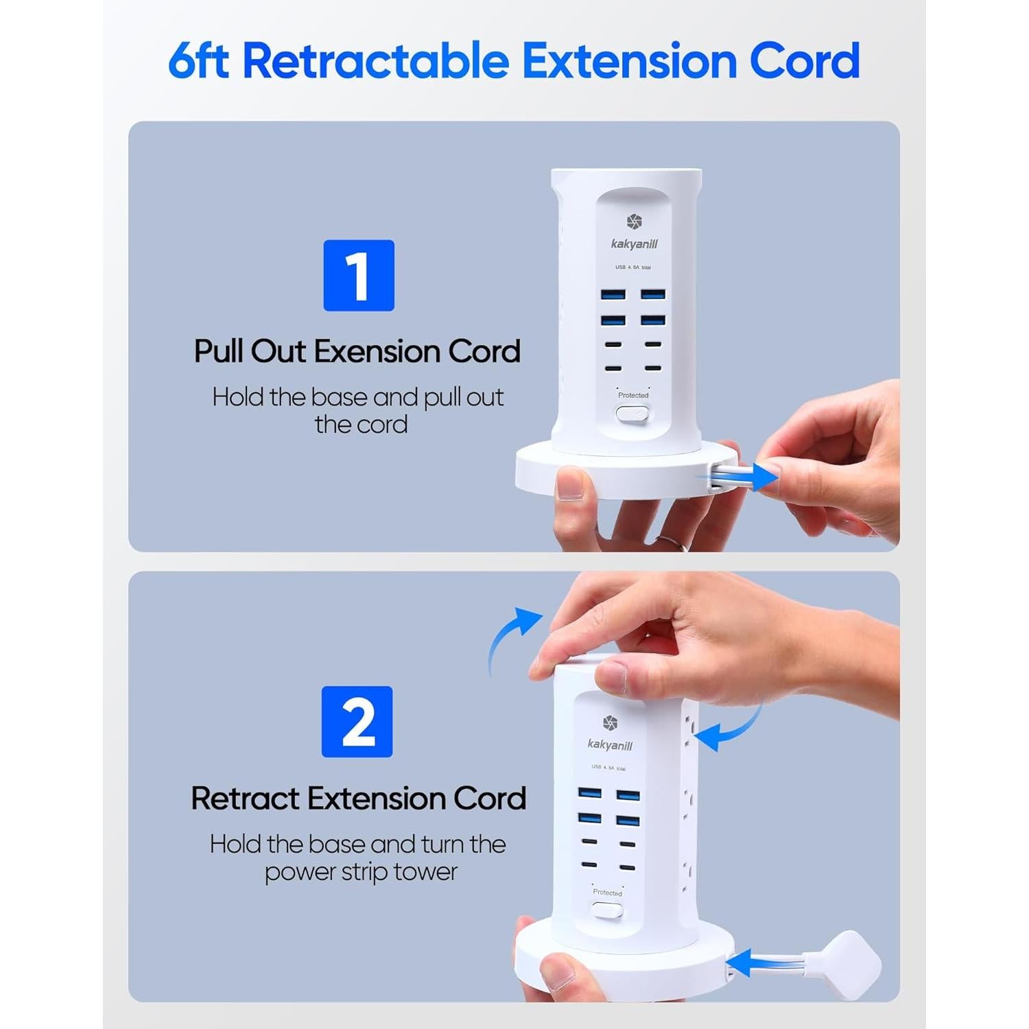 Torre de Regletas Kakyanill 9 Salidas AC 8 USB Carga Rápida
