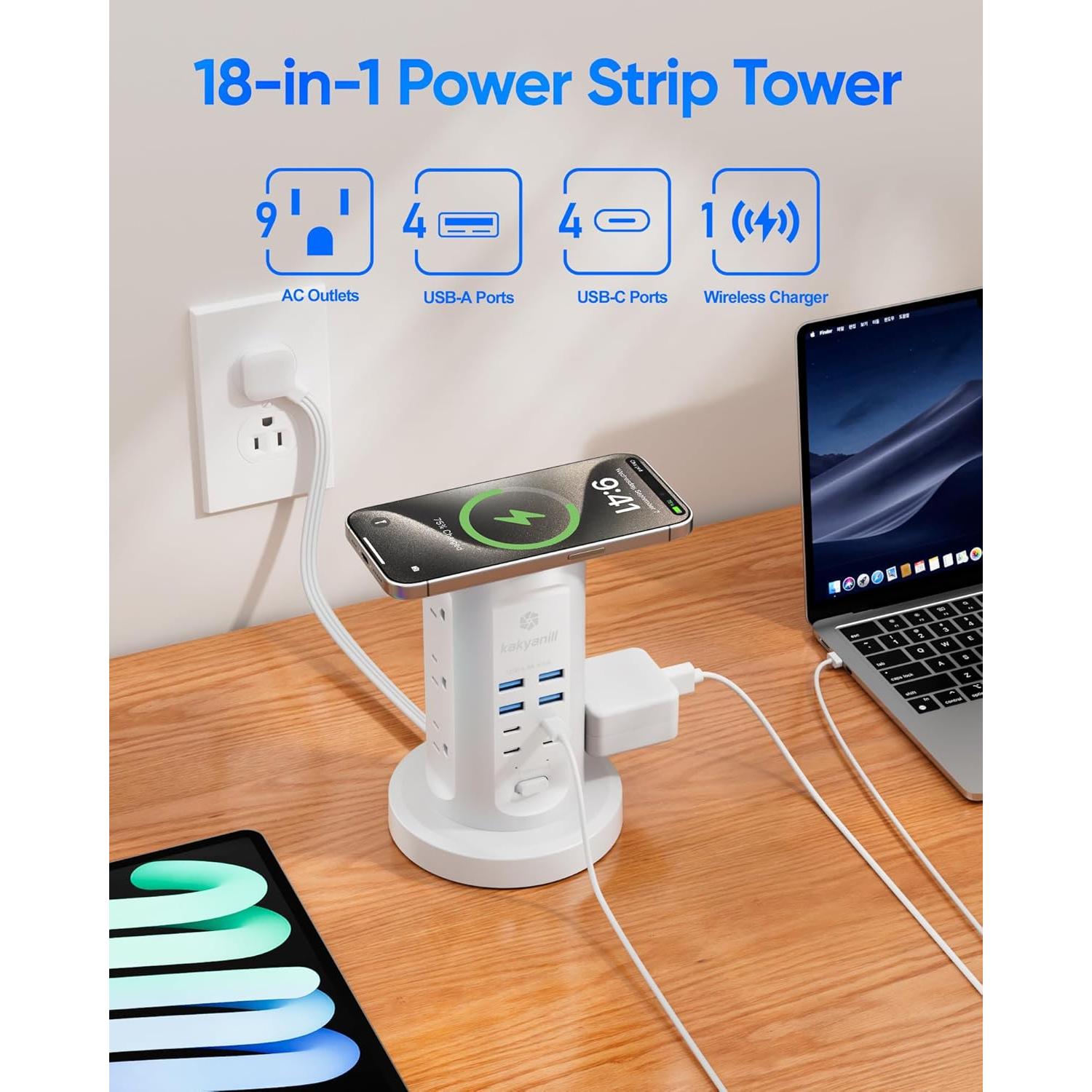 Torre de Regletas Kakyanill 9 Salidas AC 8 USB Carga Rápida