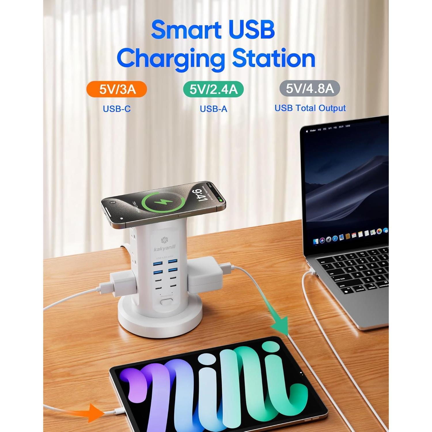 Torre de Regletas Kakyanill 9 Salidas AC 8 USB Carga Rápida