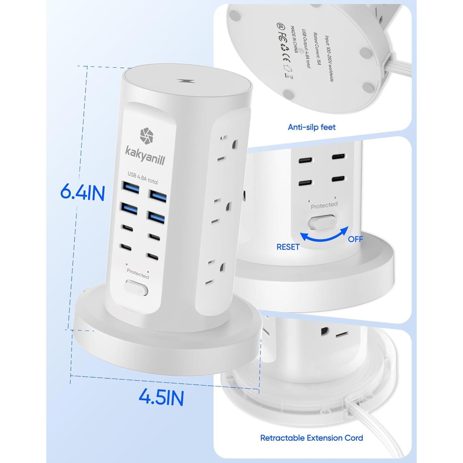 Torre de Regletas Kakyanill 9 Salidas AC 8 USB Carga Rápida