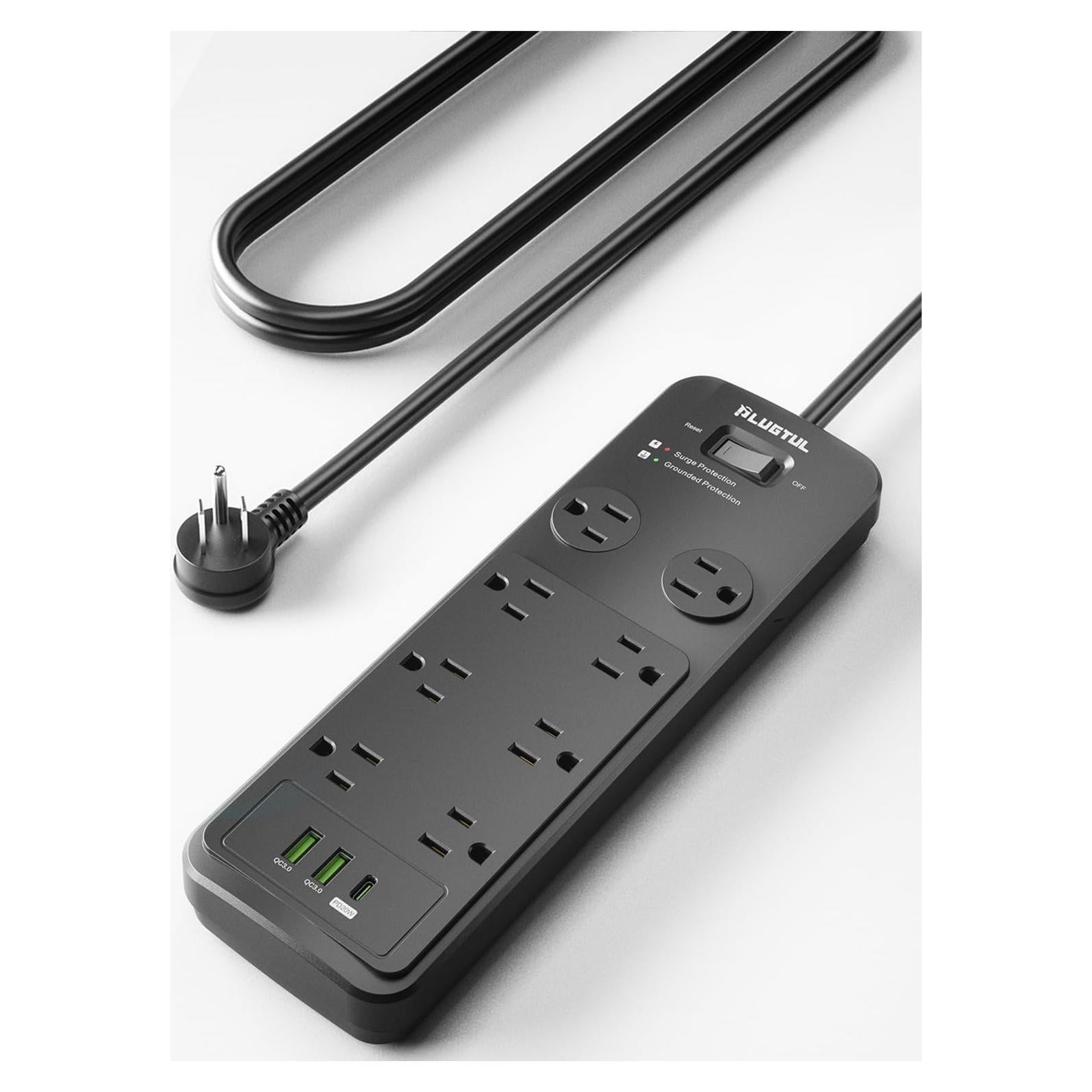 Protector de Sobretensión PLUGTUL 6FT con 8 Salidas y USB-C 20W