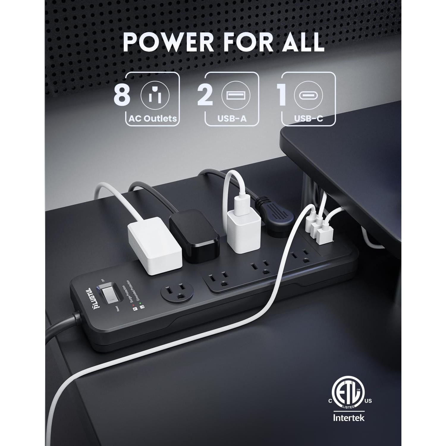 Protector de Sobretensión PLUGTUL 6FT con 8 Salidas y USB-C 20W