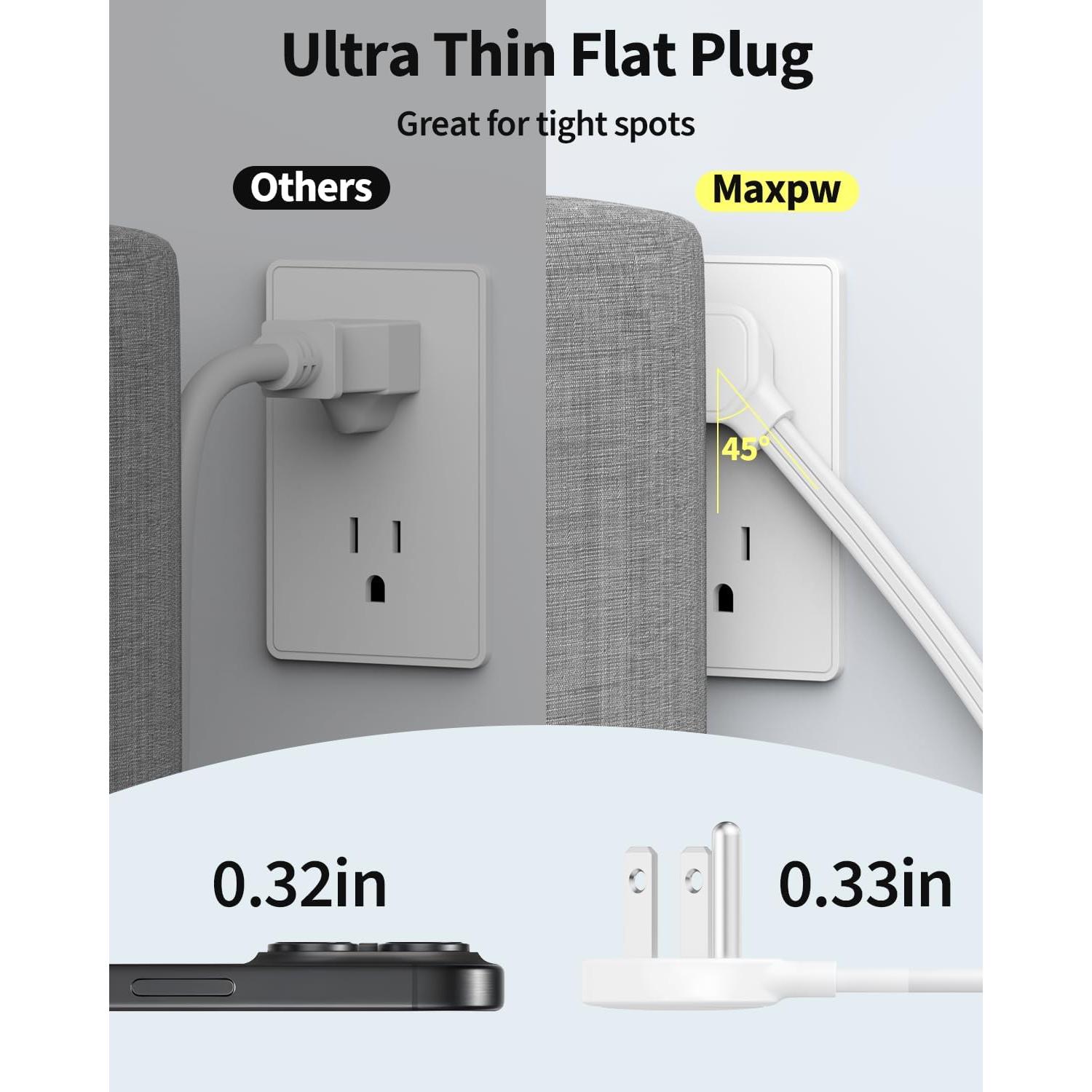 Regleta de 3 metros Maxpw con 7 salidas y 4 USB, blanca