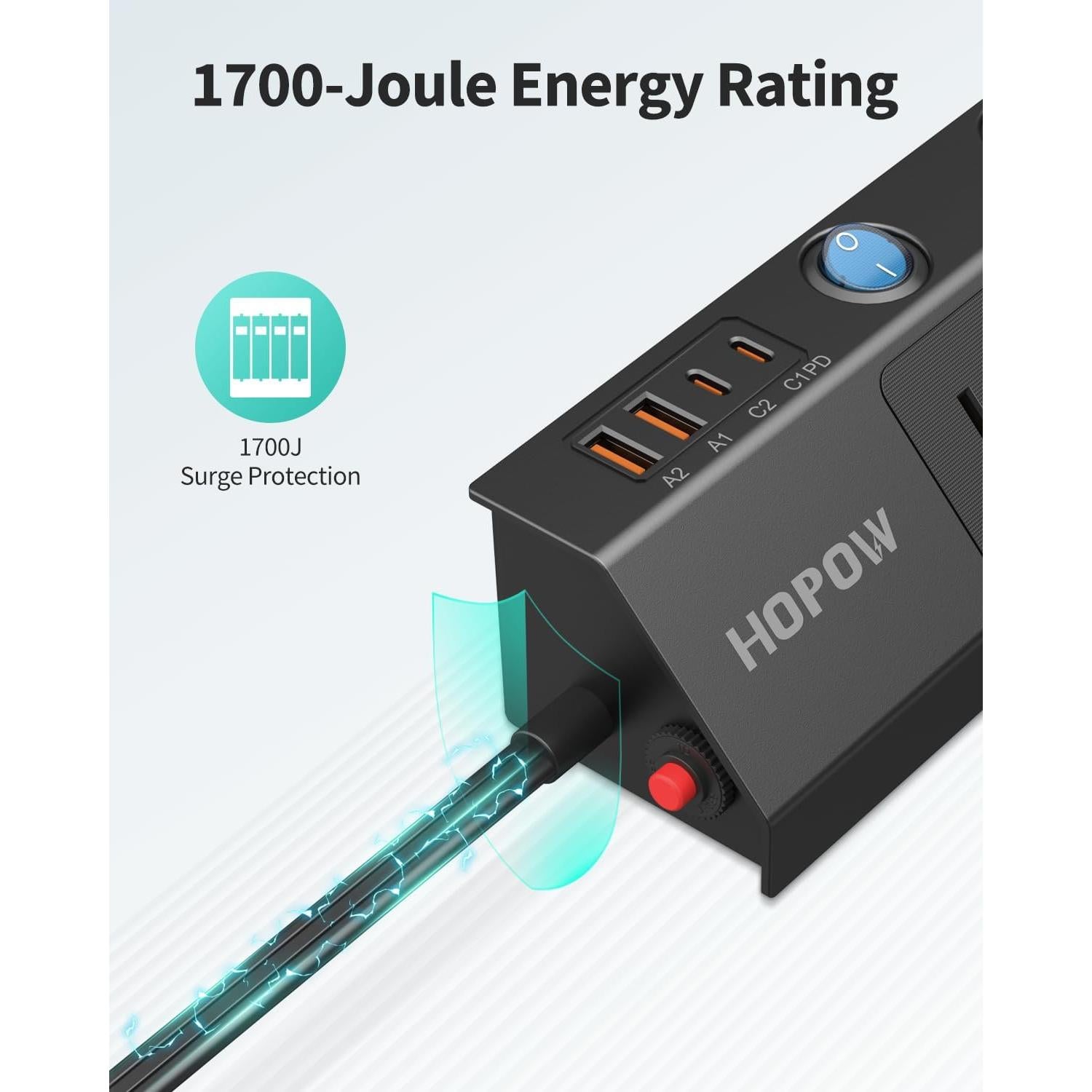Regleta de Enchufes Plana HOPOW 3m 5 Salidas 4 USB Carga Rápida