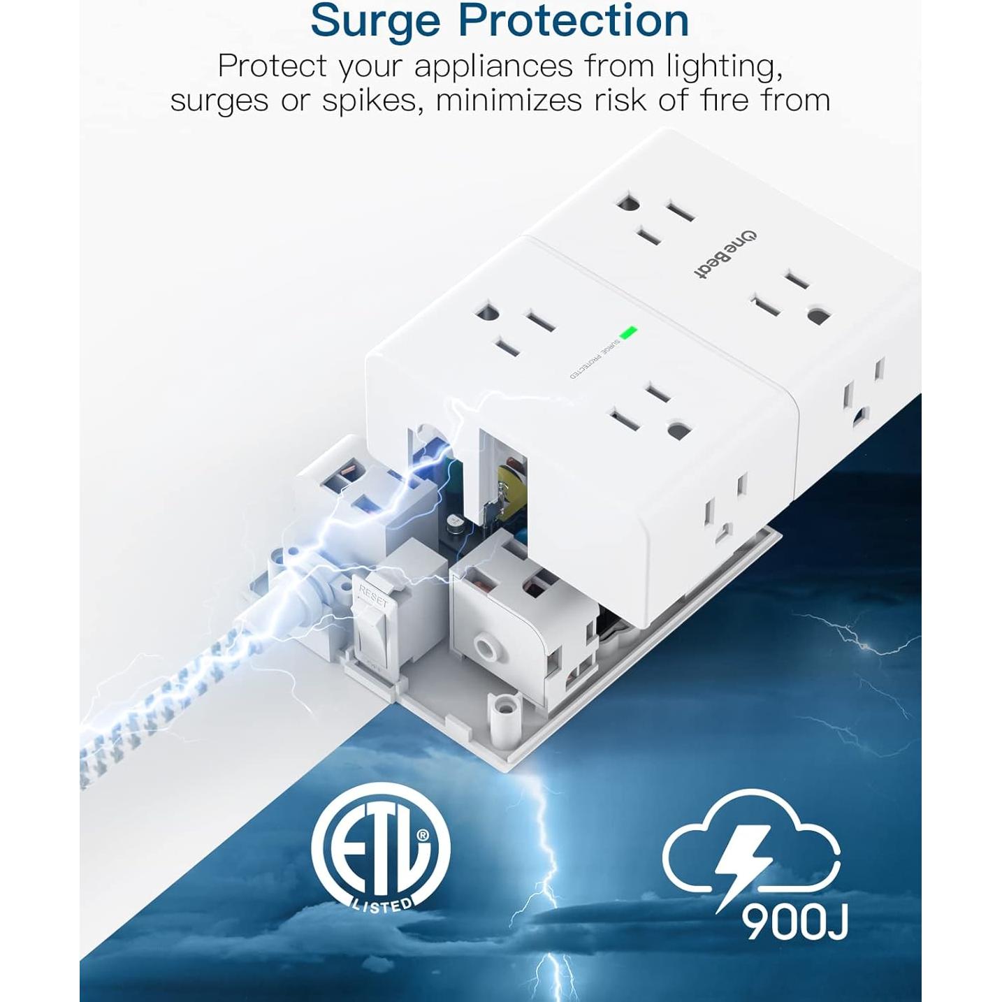 Regleta de Protección One Beat 8 Salidas 4 USB 1.83 m