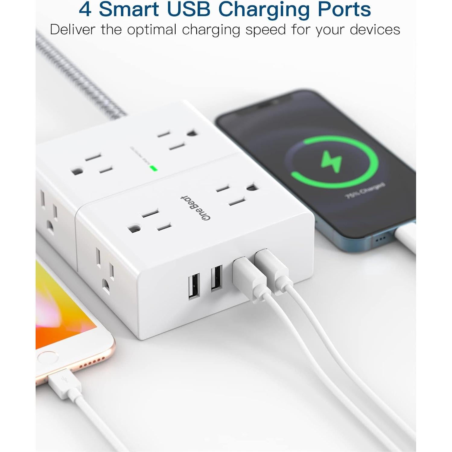 Regleta de Protección One Beat 8 Salidas 4 USB 1.83 m