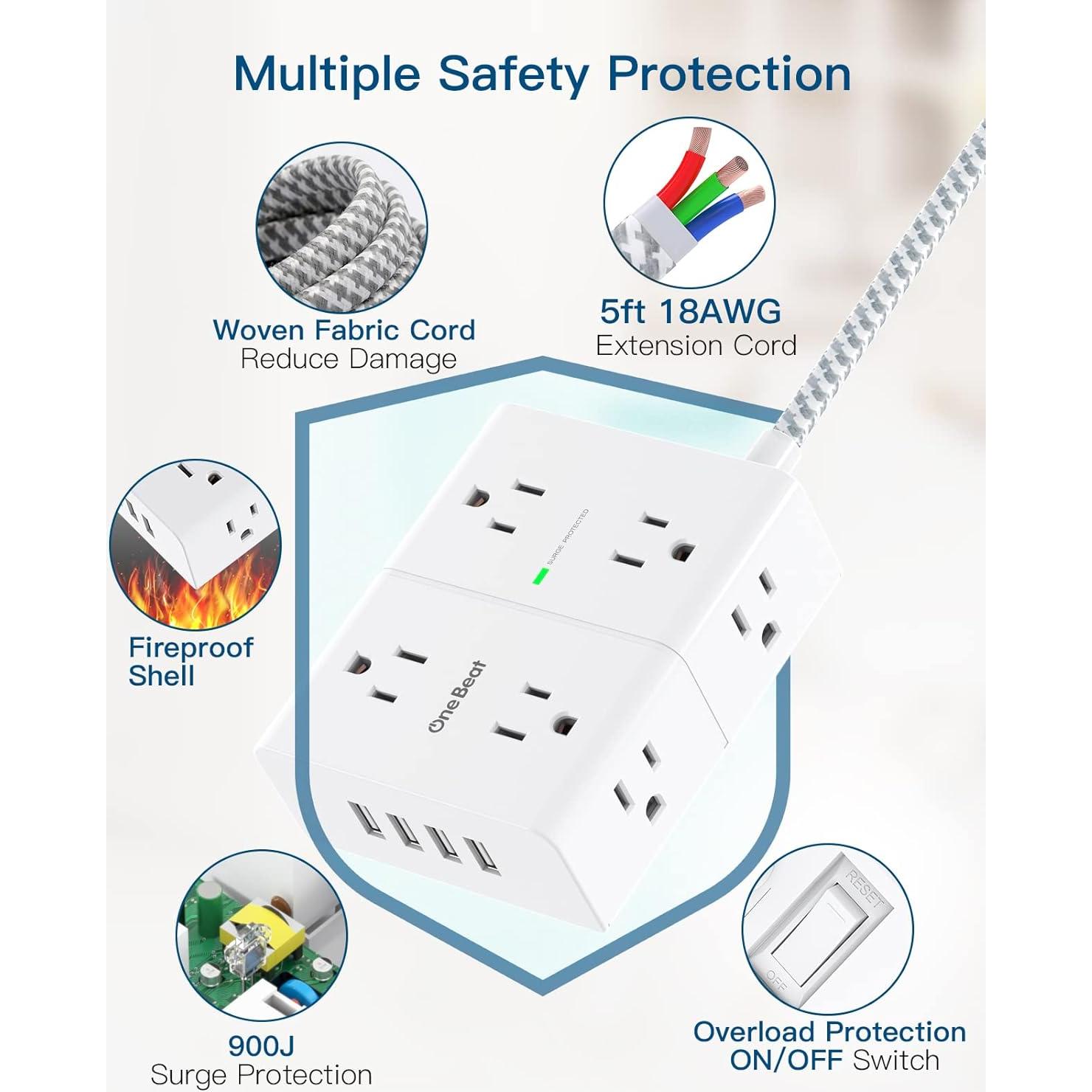 Regleta de Protección One Beat 8 Salidas 4 USB 1.83 m