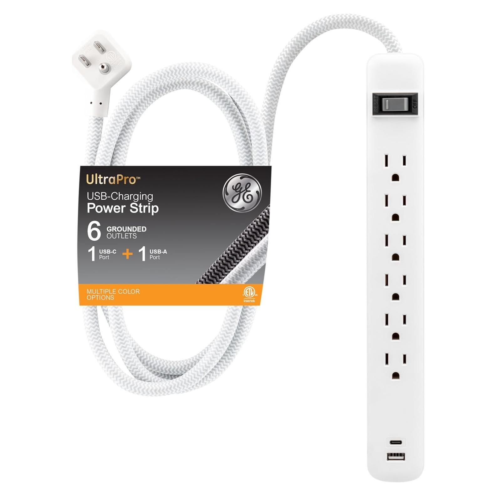 Toma de Corriente GE 6 Salidas con USB-A y USB-C 1.83m