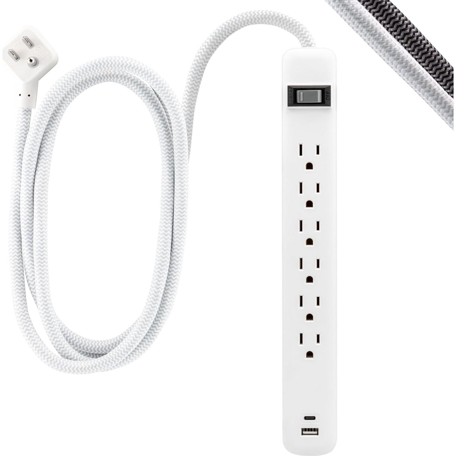 Toma de Corriente GE 6 Salidas con USB-A y USB-C 1.83m