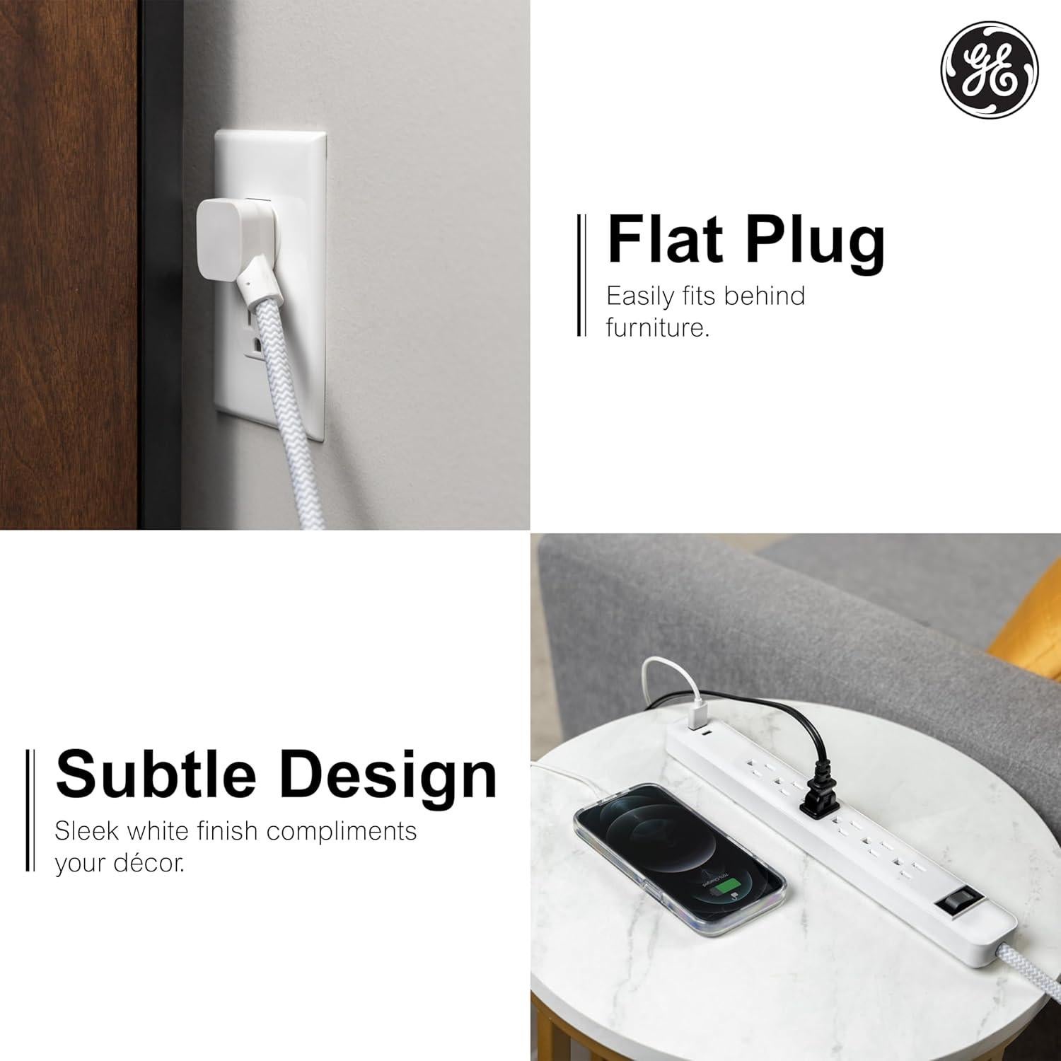 Toma de Corriente GE 6 Salidas con USB-A y USB-C 1.83m