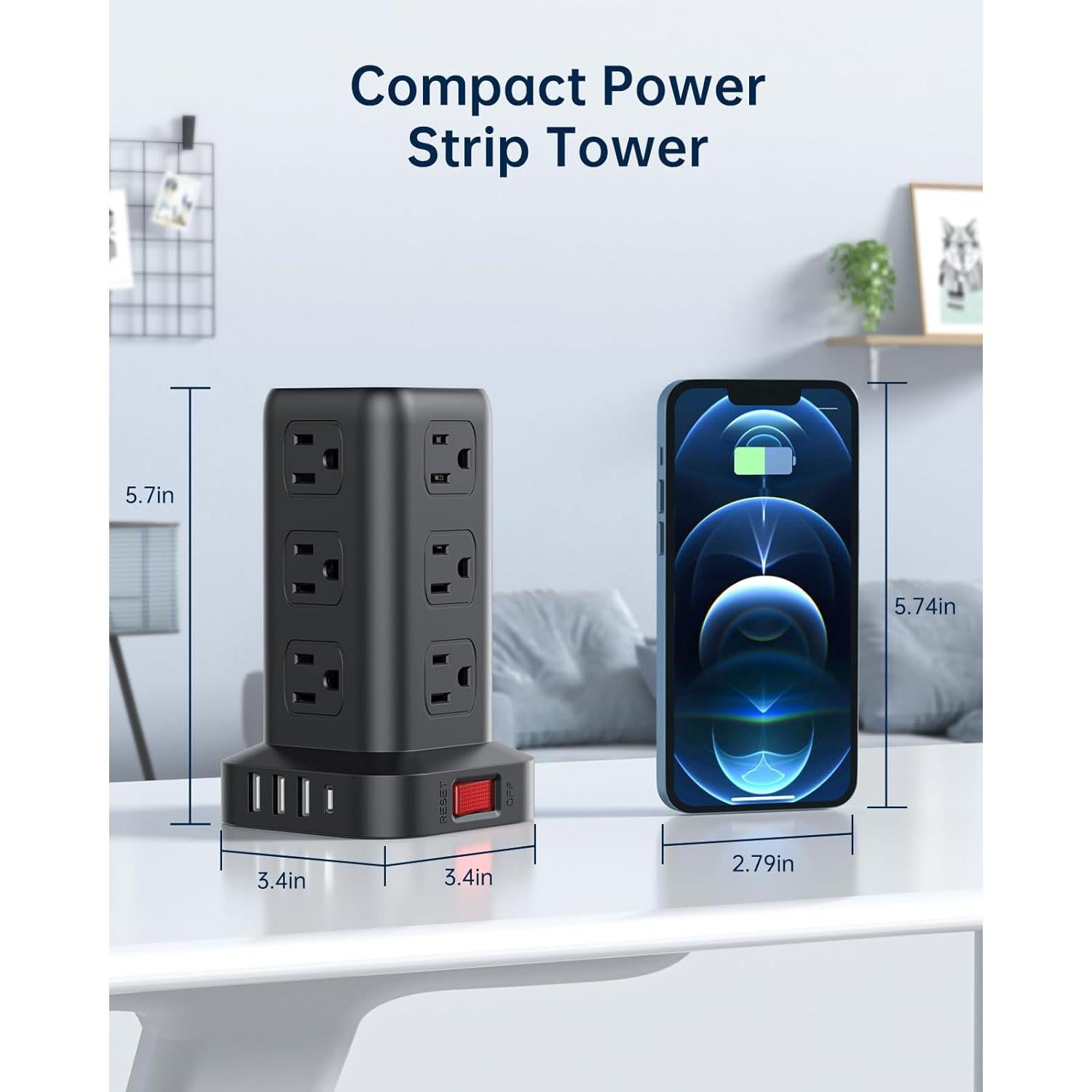 Regleta de Protección Sobretensión AnnTane 10 PIES 12 Salidas USB
