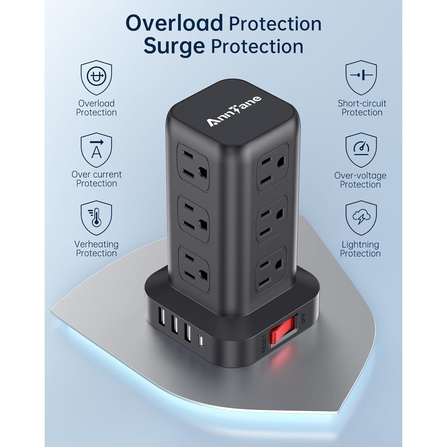 Regleta de Protección Sobretensión AnnTane 10 PIES 12 Salidas USB