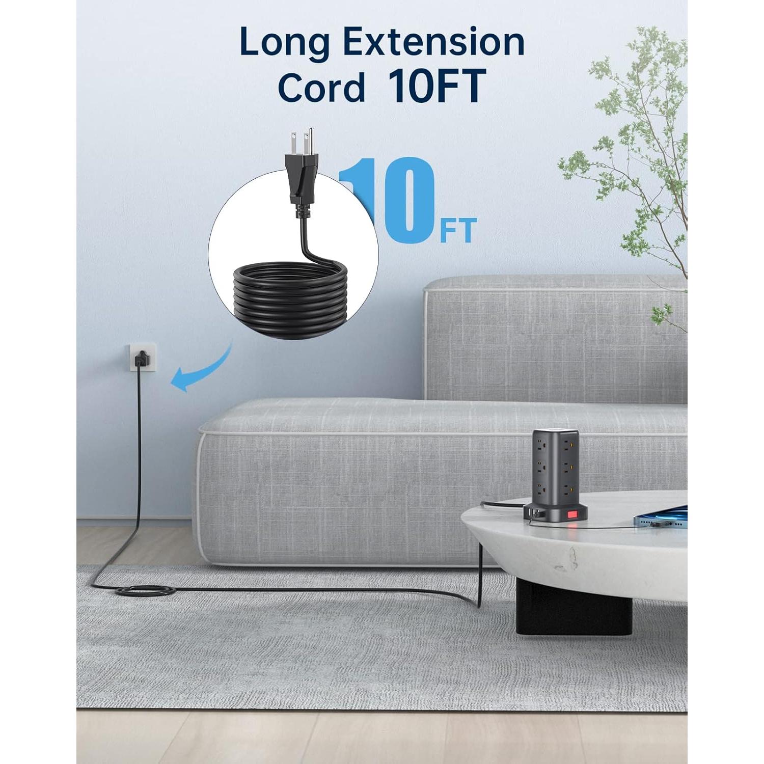 Regleta de Protección Sobretensión AnnTane 10 PIES 12 Salidas USB