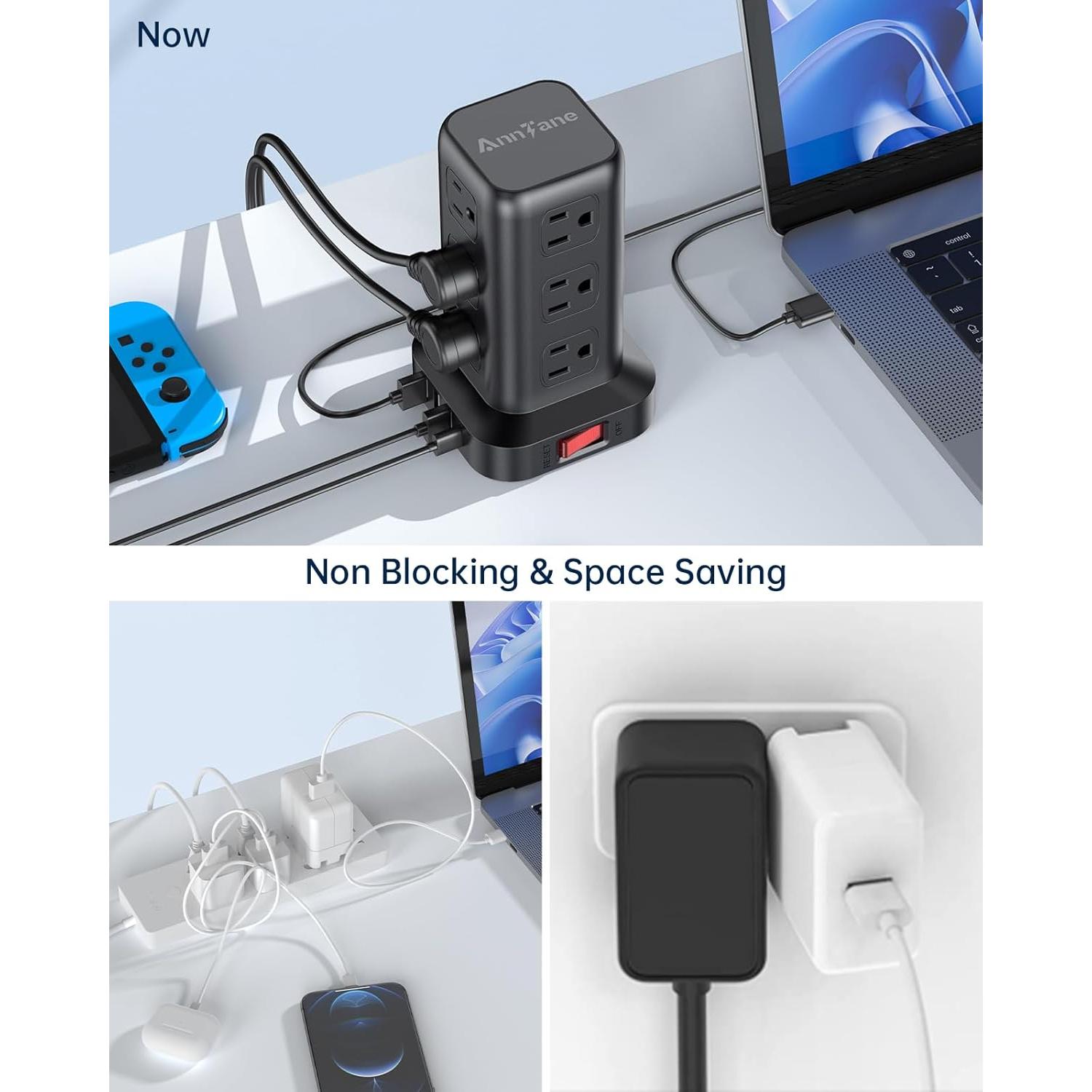 Regleta de Protección Sobretensión AnnTane 10 PIES 12 Salidas USB