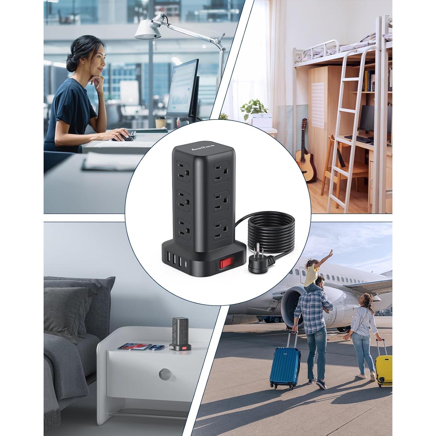 Regleta de Protección Sobretensión AnnTane 10 PIES 12 Salidas USB