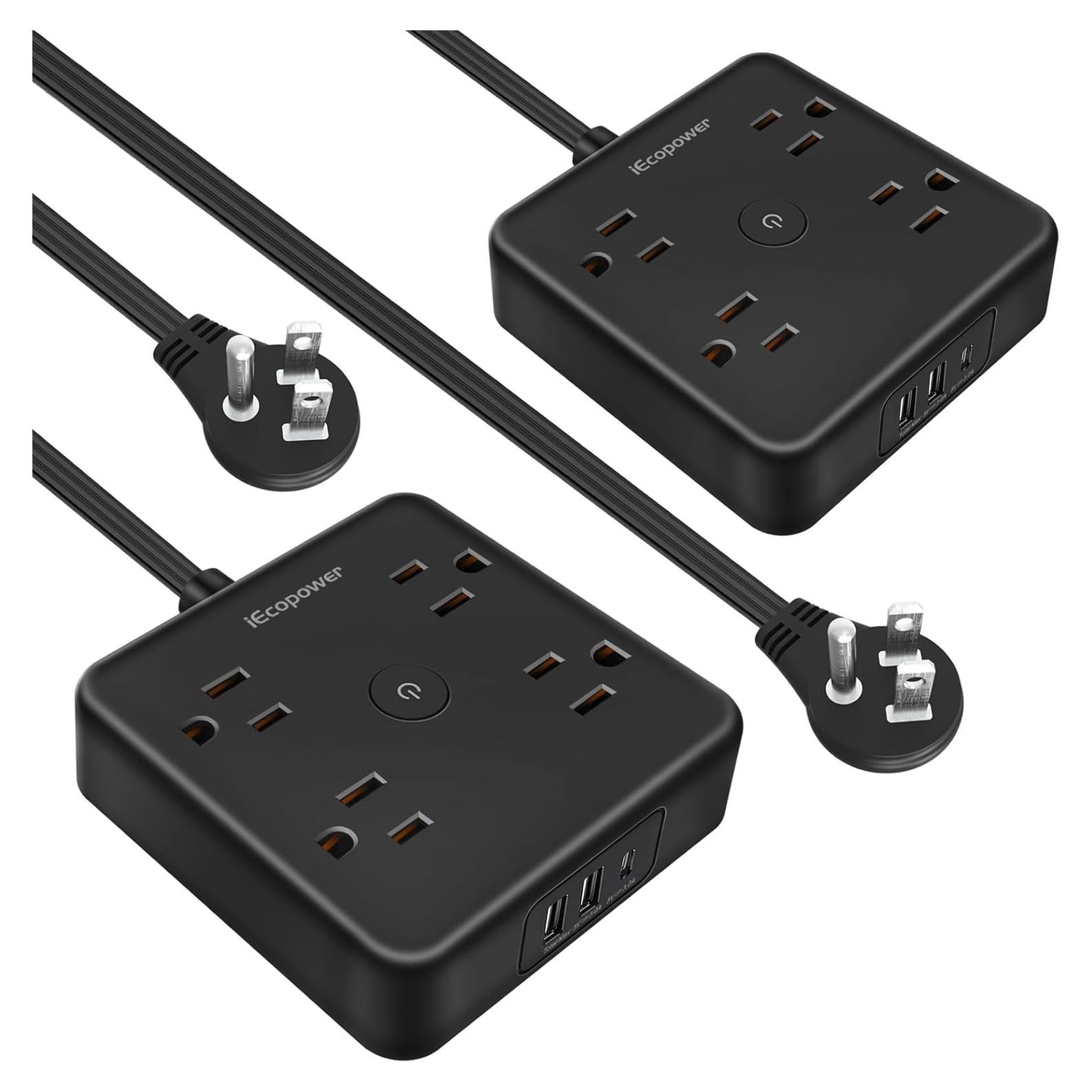 Paquete de 2 Regletas de Enchufe Planas IECOPOWER 6FT 4 Salidas