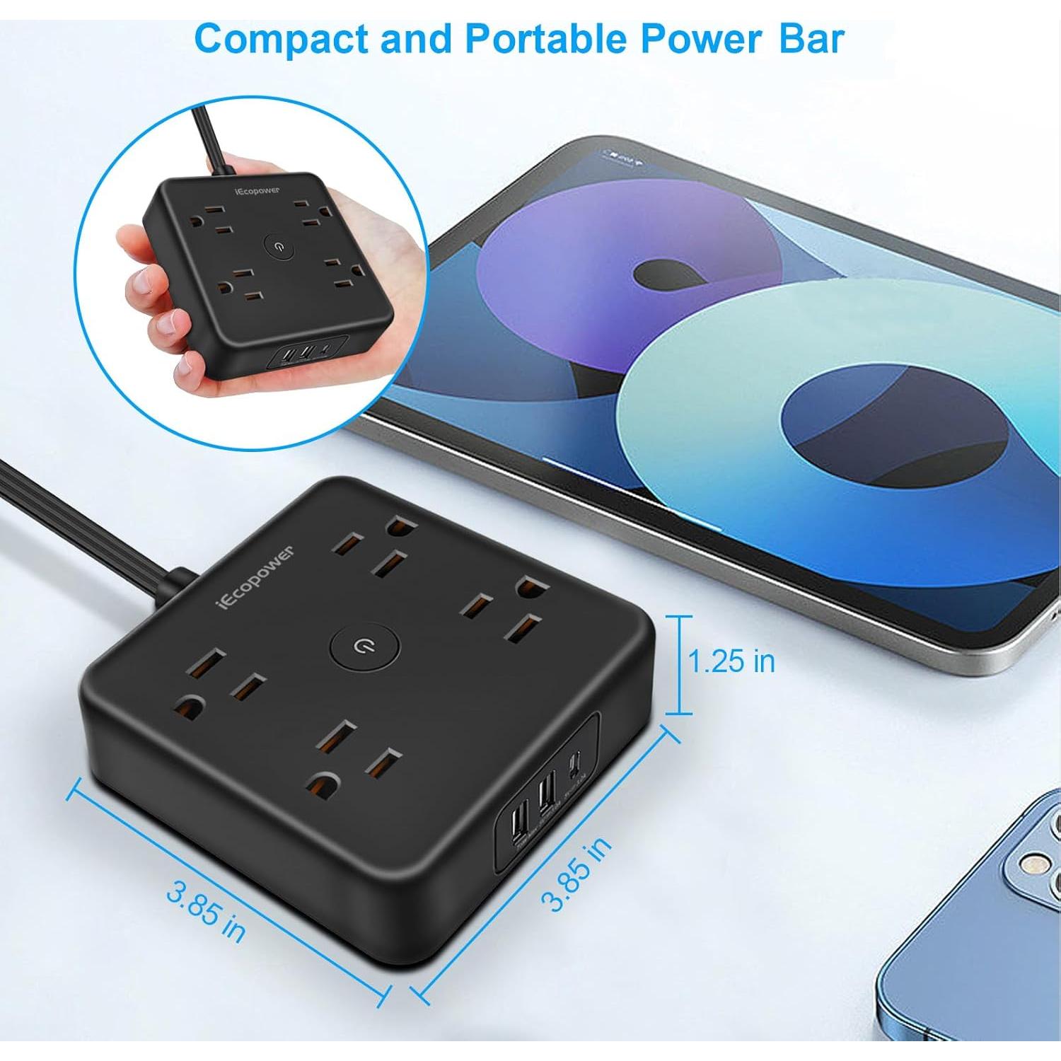 Paquete de 2 Regletas de Enchufe Planas IECOPOWER 6FT 4 Salidas