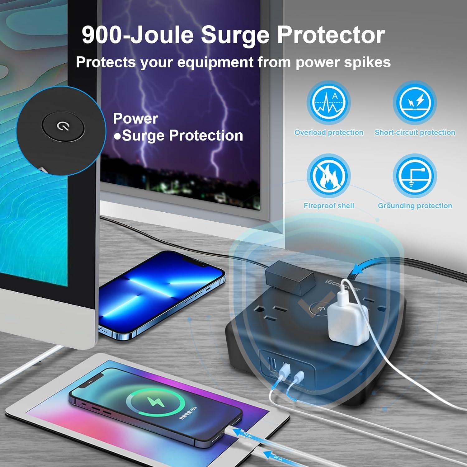 Paquete de 2 Regletas de Enchufe Planas IECOPOWER 6FT 4 Salidas