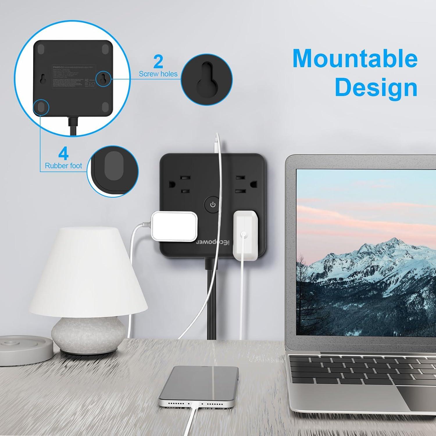 Paquete de 2 Regletas de Enchufe Planas IECOPOWER 6FT 4 Salidas