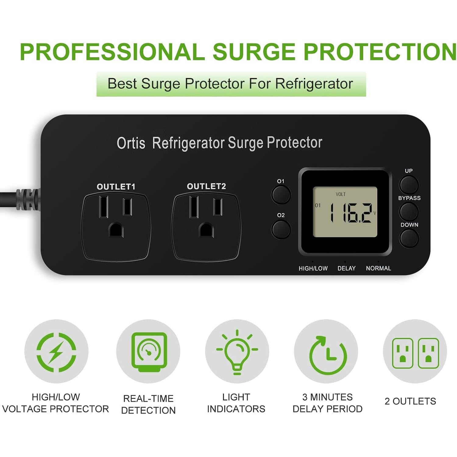 Protector de Sobretensión Ortis Doble Salida para Refrigerador