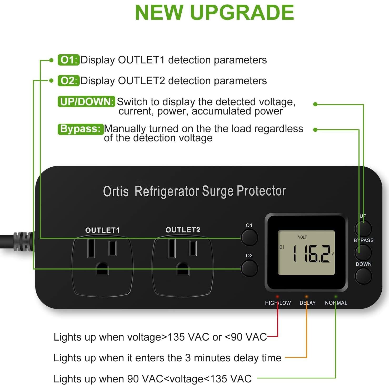 Protector de Sobretensión Ortis Doble Salida para Refrigerador