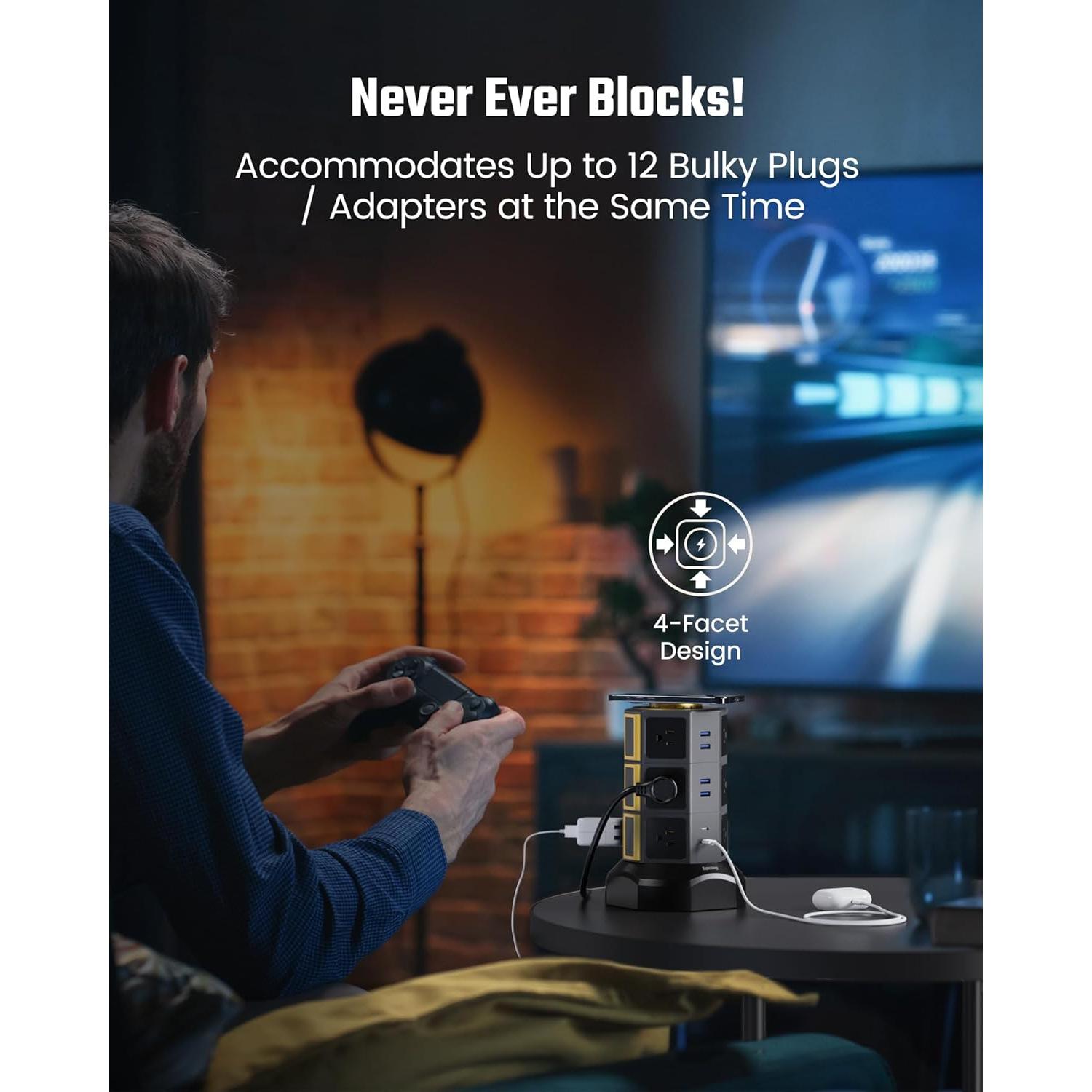 Torre de Regleta de Energía SUPERDANNY 12 Salidas AC 6 USB