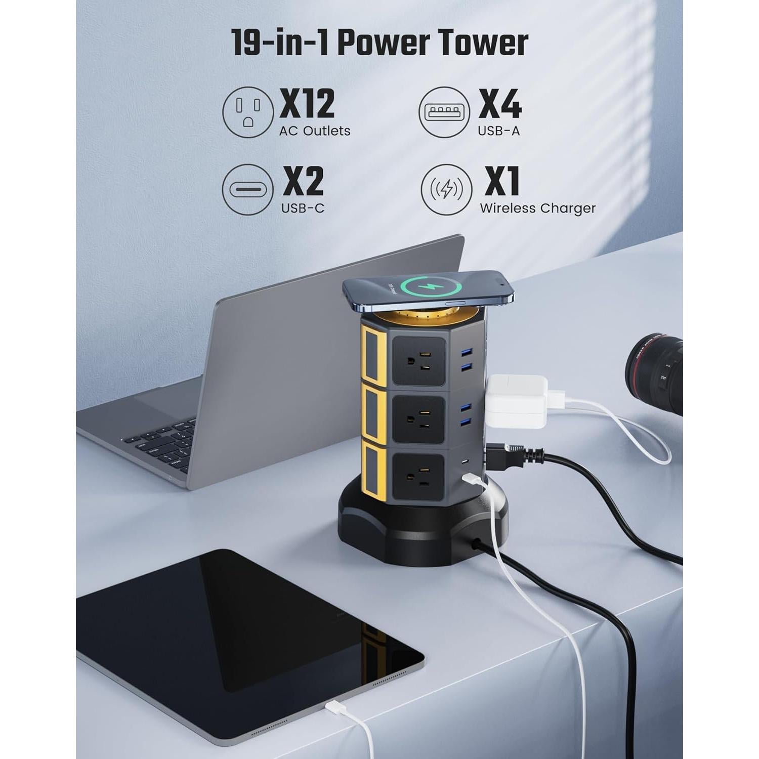 Torre de Regleta de Energía SUPERDANNY 12 Salidas AC 6 USB
