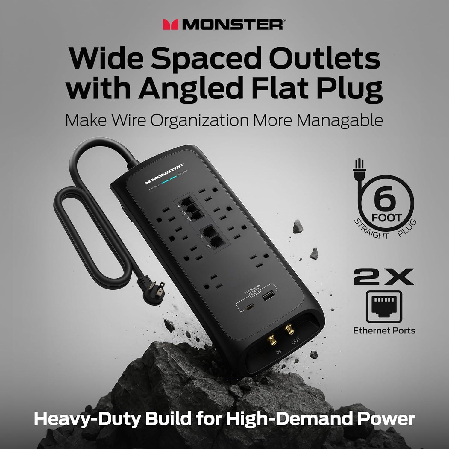 Protector de Sobretensión Monster 4,050 Julios 8 Salidas USB-C