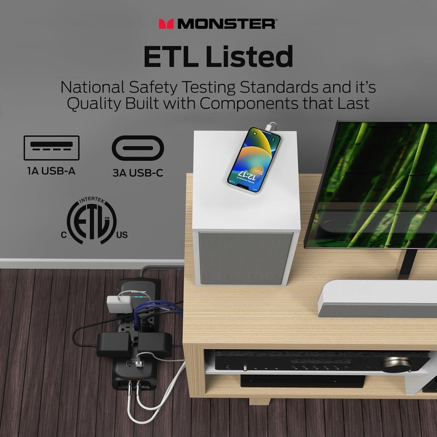 Protector de Sobretensión Monster 4,050 Julios 8 Salidas USB-C